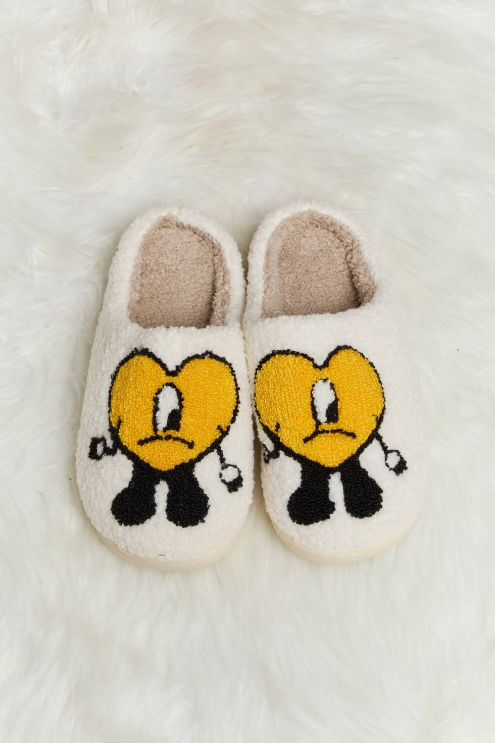 Melody Love Heart Print Plush Slippers